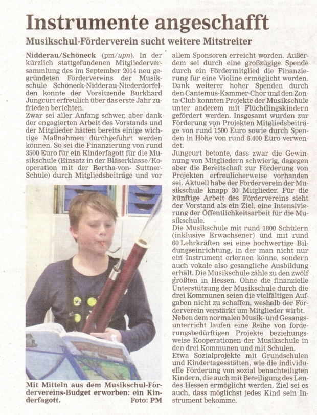 Zonta Spende an Musikschule Schöneck